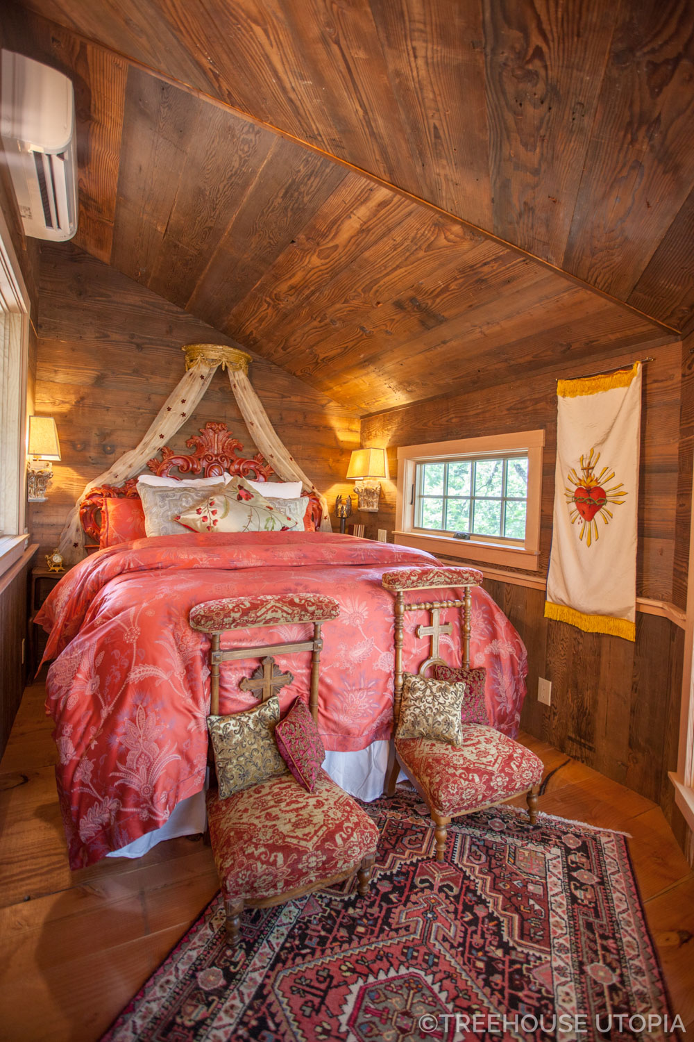  Bedroom inside Chapelle at Treehouse Utopia, a Texas Hill Country Retreat. Photo by Nelson Treehouse. 