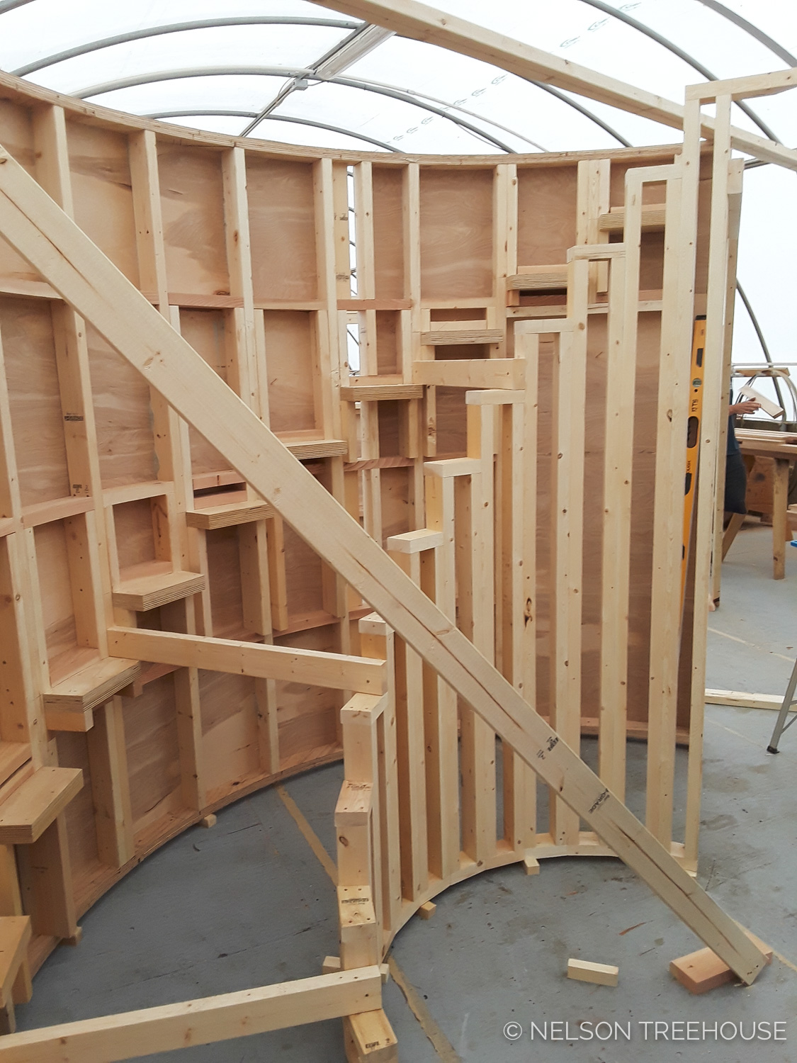  Spiral Staircase mocked up inside the prefab shop 